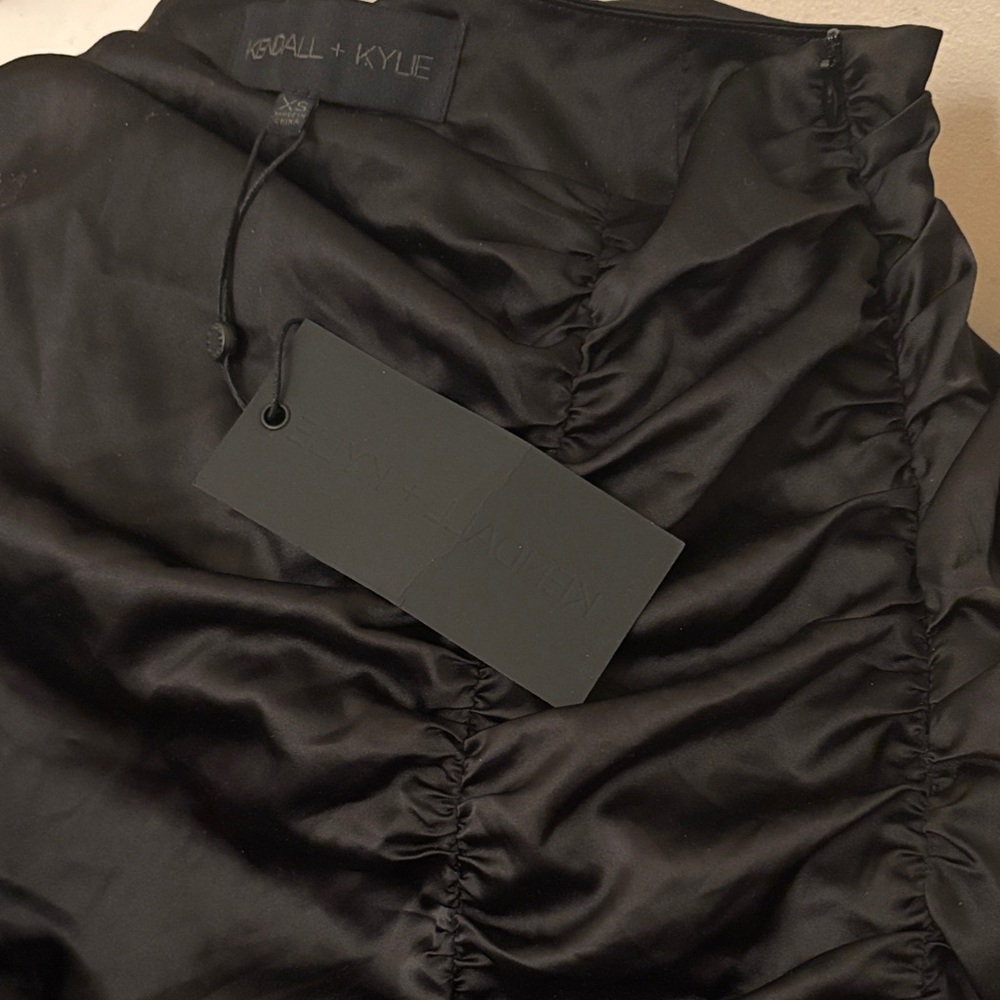 Kendall & Kylie Black Satin Ruched Waistband Skirt